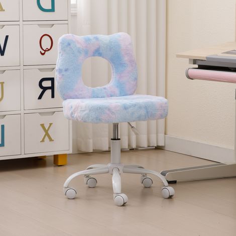 Wahson Chaise de Bureau en Fausse Fourrure, Chaise Enfant à roulettes Chaise de Bureau pour Enfant, Chaise de Bureau Enfant Réglable en Hauteur avec Pied Métal, Bleu (1/4)