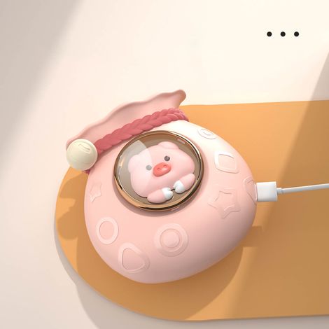 Nouveau mini ventilateur portable USB silencieux, modèle pendentif cochon porte-bonheur, rechargeable, adapté pour le cou, pratique et mignon. (1/3)
