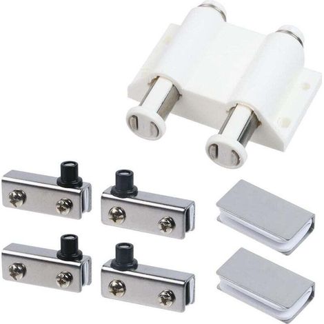 2 charnières pivotantes en acier inoxydable pour portes en verre, fermeture magnétique double tête, ABS avec kit de fixation pour portes en verre de 3 à 6 mm (couleur argent) (1/4)