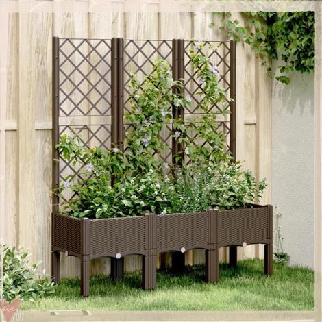Jardinière avec treillis - VINGVO - 367930 - 120x40x142 cm - Polypropylène - Aspect rotin (1/5)
