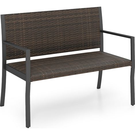 COSTWAY Panchina Giardino Panca Esterno Bench Panchetta Balcone Divanetto 2 Posti Rattan Loveseat Sedia Schienale Bracciolo Cortile Metallo Resistente Alle In (1/5)
