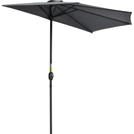 3(m) Half Parasol Semi Round Umbrella Patio Metal Frame Crank Handle for Balcony-- NO BASE INCLUDED, Grey