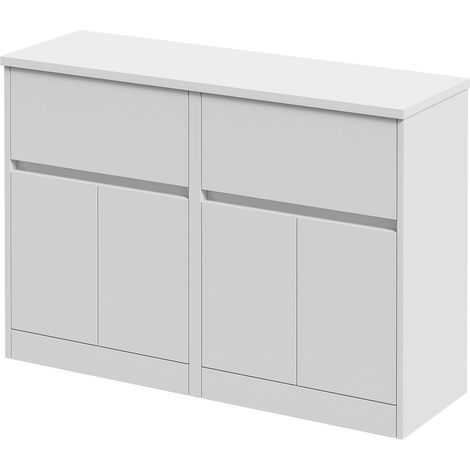 Montego Satin White 1200mm Floor Standing 2 Drawer 4 Door Vanity Unit for Countertop Basins