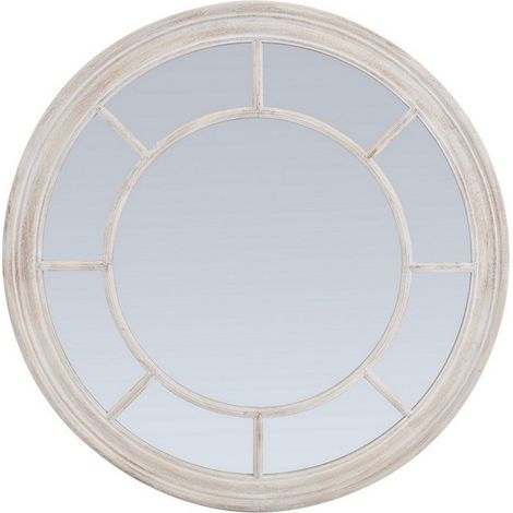 Washed Wood Framed Round Mirror - Wood - L6 x W90 x H90 cm - Brown