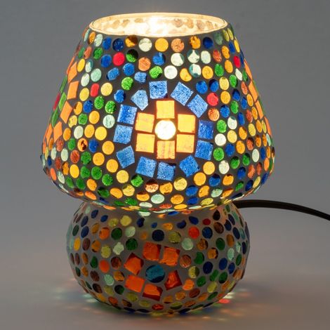 Mosaik Tischlampe aus Glas in Pilzform mehrfarbig 18 cm (1/3)