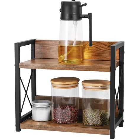 2 Étages Étagère à Épices, Étagère de Rangement de Cuisine, Organisateur de Bureau Multifonctionnel pour Salon, Salle à Manger, Bureau, Support à Épices Empilable pour Pots de Épices ou Canettes (1/5)