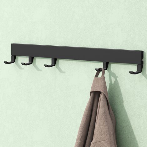 Mai & Mai Garderobenleiste mit 5 verstellbaren Haken, Kleiderhaken aus Aluminium, Wandgarderobe Garderobenhaken 40cm Matt schwarz Stalo-10 (1/5)