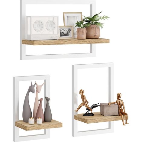 Floating Shelf Wall,Set of 3 Wall Shelves,Hanging Shelves for Wall Storage,Display Racks,Square Bookcase for Living Room, Office, Bedroom, Bathroom, Kitchen,Light Wood (1/5)