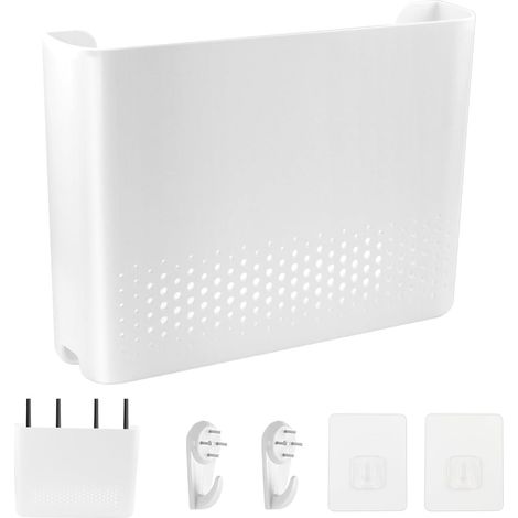 Boîte 30 x 22 x 6 cm - Routeur caché - En plastique - Boîte de rangement - Suspendu au mur - Organiseur de câble TV - Blanc - Armoire de rangement - Support pour chambre à coucher, salon (1/5)