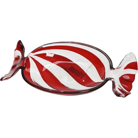 VASSOIO IN VETRO A FORMA DI CARAMELLA ROSSA E BIANCA 14,6X35X4,6H CM (1/2)