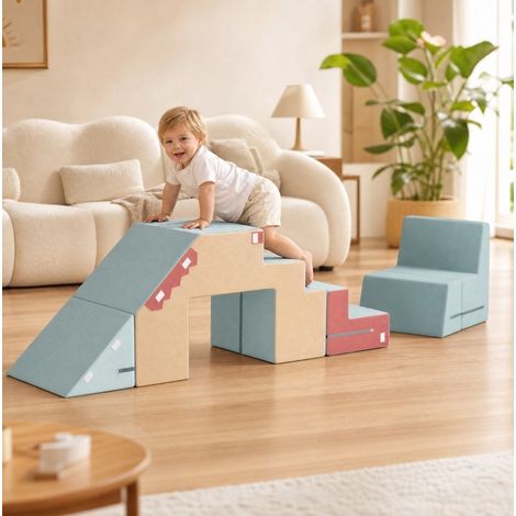 Jeu de motricité en mousse 2 pièces, modules de grimpe et de ramper, multicolore OKMYHOME (1/5)
