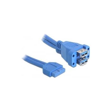 DeLOCK 82942 - Cable USB (3.0, Hembra/hembra, 0,45m, USB 3.0 pin header 19 pin, 2 x USB 3.0-A) Azul