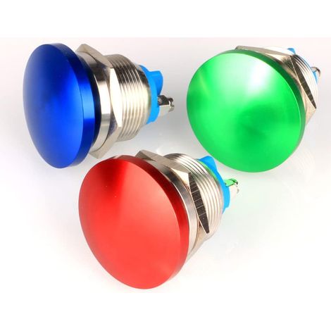22mm 3V-6V-12V-24V-36V-110V-220V-380V/3 Amp Momentané Bouton-Poussoir à Tête de Champignon en Métal pour Equipement Industriel, Panneaux de Montage dans Les Boîtes de Distribution(3pcs) (1/4)