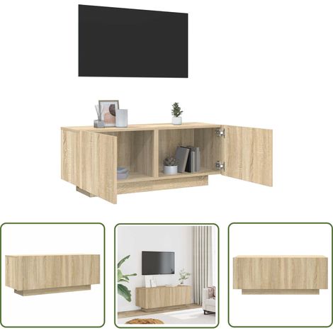 The Living Store Meuble TV Chêne sonoma 100x35x40 cm Bois d'ingénierie - Meuble Tv - Meuble Audiovisuel - Armoire Téléviseur - Étagère Murale - Rangement Télévision (1/5)