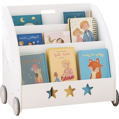 Relaxdays Libreria per bambini, HLP: 57 x 62 x 42 cm, con ruote, 3 scomparti libri e giocattoli (1/5)