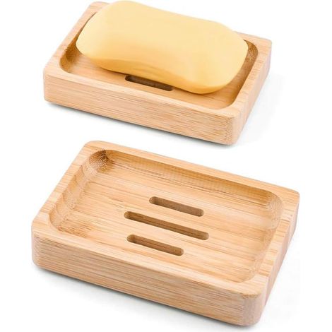 2 pièces en bois naturel porte-savon en bambou bois, porte-savon en bambou douche boîte à savon à la main boîte à savon (1/5)
