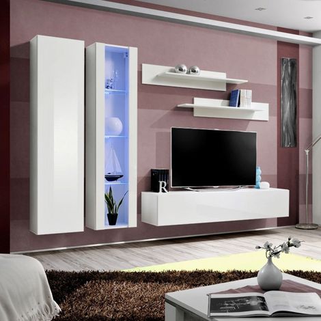 Ensemble Meuble TV Mural "Fly A4" 260cm Blanc (1/5)
