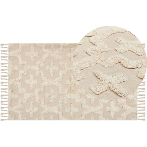 Alfombra de algodón beige claro 80 x 150 cm patrón geométrico minimalista Itanagar