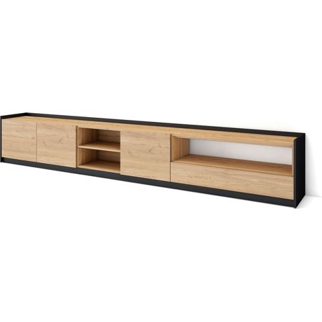 Skraut Home - Mueble TV, Televisión, 310x37x50cm, Para TV hasta 80", Roble y negro (1/5)