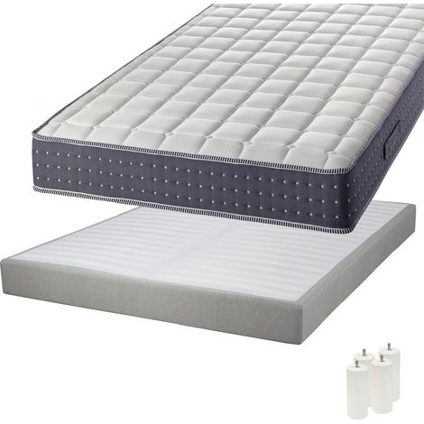 SILHOUETTE - Pack Matelas 140x190 + Sommier Tapissier Démontable 2x20 Lattes Lin + Pieds Blancs 15cm (1/5)