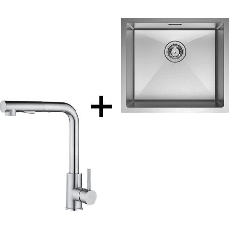 Fregadero de acero inoxidable CECIPA fregadero de cocina cepillado de 50×44CM fregadero bajo encimera + grifo de cocina extraíble de 31cm (1/5)
