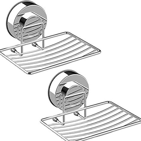 Porte-savon ventouse acier inoxydable 304 durable pour salle bain cuisine argent lot de 2 (1/5)