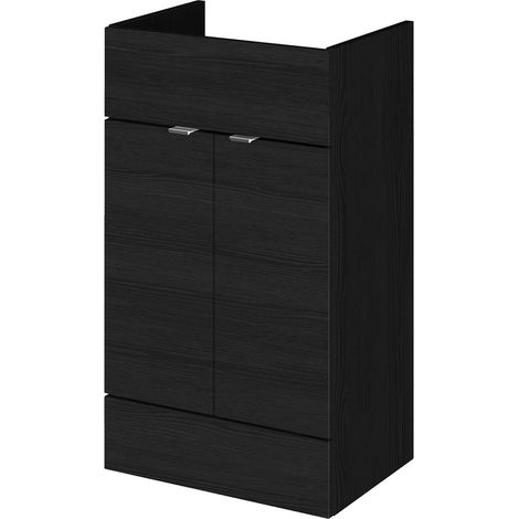 Hudson Reed Fusion Charcoal Black Woodgrain 500mm Floor Standing 2 Door Vanity Unit - OFF606 (1/4)