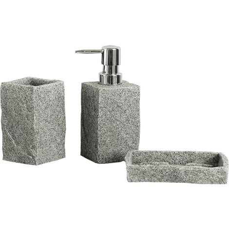 Ensemble de Salle de Bain Trois pièces, Comprenant Un Porte-Savon, Un Porte-Brosse à Dents, Un Distributeur de Savon, Granit Gris Sable (1/5)
