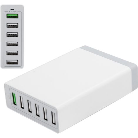 Chargeur de voyage compact 6 ports USB, 100-240V, protection avancée, multifonctionnel, blanc (1/5)