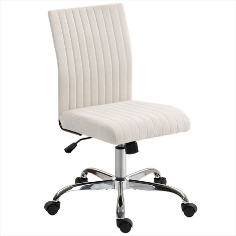 Fauteuil de bureau crème en tissu effet lin, sans accoudoirs, pivotant 360° et hauteur réglable 89-99 cm (1/5)