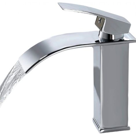 Robinet cascade moderne chromé, mitigeur élégant pour lavabo, eau chaude et froide, G 3/8 (1/5)