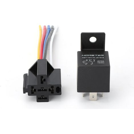 Relais de dossier 40A 72V avec prise, relais universel étanche 12V/24V pour modifications de phares, klaxons et climatisation, relais de dossier 72V/4 broches avec prise, verrouillage à bobine unique. (1/4)