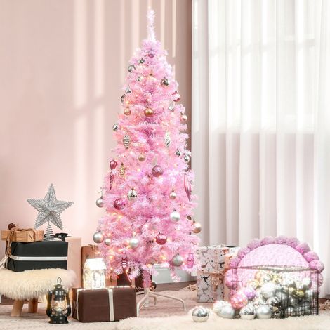 Künstlicher Weihnachtsbaum von HOMCOM mit 618 Zweigen, 300 LED-Lichtern, Schutzart IP20, für den Innenbereich, Ø 63 x 180 cm, Rosa (1/5)