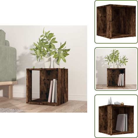 Almacenamiento - vidaXL Mesa auxiliar madera contrachapada roble ahumado 33x33x34,5 cm - Estante