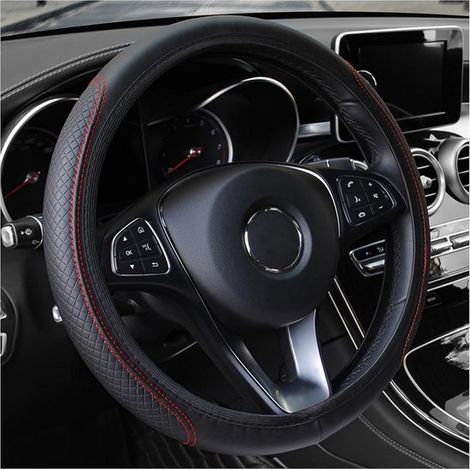 Housse de Volant de Voiture Antidérapante et Respirante Noir/Rouge - Protection Universelle pour Automobile, Confort et Sécurité de Conduite (1/4)