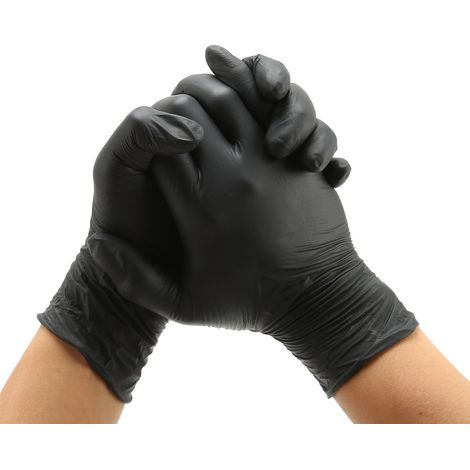 50 gants jetables en nitrile noir à bouts texturés pour manucure et soins à domicile (1/5)