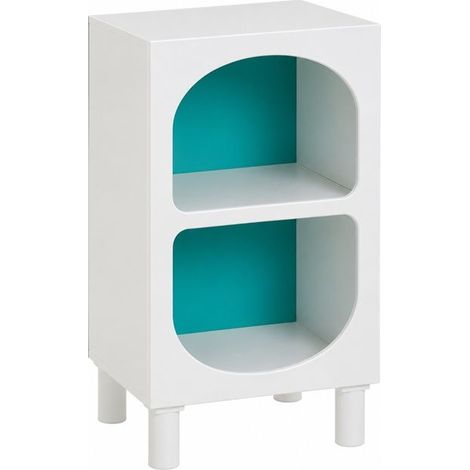 Table de chevet meuble de Rangement blanc avec 2 Niches Arquées à fond bleu-Longueur 40 x Profondeur 32 x Hauteur 70cm (1/5)