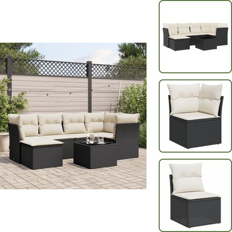 7-tlg. Garten-Sofagarnitur mit Kissen Schwarz Poly Rattan - Gartensorte - Gartenmöbel Set - Outdoor Möbel - Lounge Sofa - Rattan Gartenmöbel (1/5)