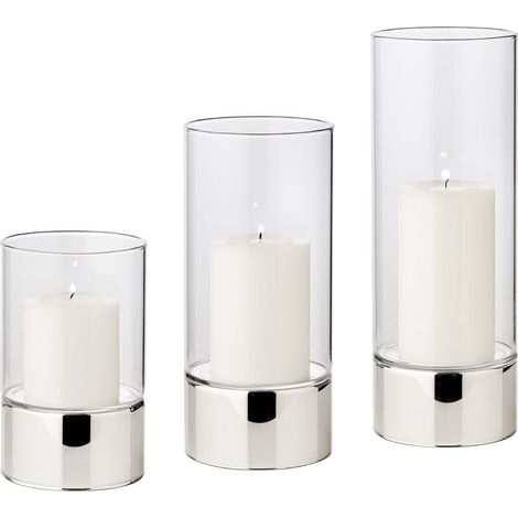 Lot de 3 Lanternes Photophores en Métal et Verre Argenté, Hauteurs 15, 20 et 25 cm - PANGIVO (1/2)