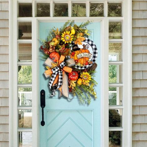 Couronne D Automne - Couronne De Porte Extérieure 35 Cm Avec Citrouilles Et Tournesols - Décoration Pour Thanksgiving Et Saison Des Récoltes (1/5)