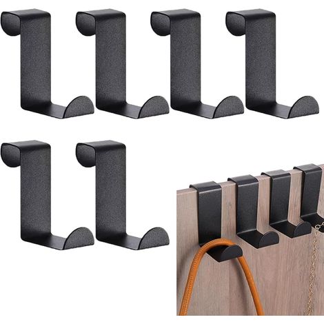 Perchero de acero inoxidable para colgar sobre la puerta, 6 piezas, fijación estable, soporte versátil, para cajones, armarios, roperos, cocina, baño y dormitorio, color negro