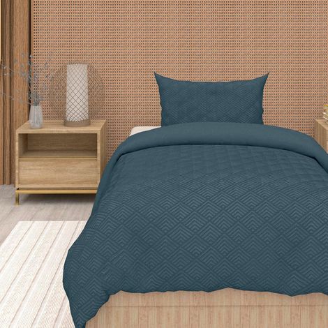 Parure Housse de Couette 3D Microfibre 140x200 cm Bleu Canard (1/2)