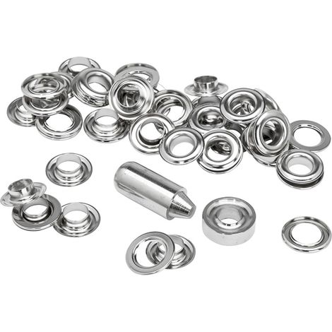 RAPID 10 x 21mm Aluminium Grommets (25) with Metal Anvil and Hammer
