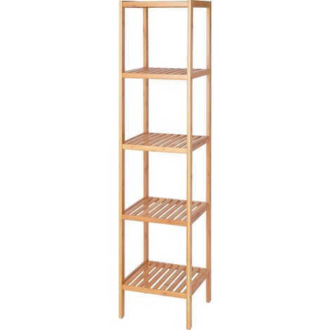 dibea Badezimmerregal mit 5 Ablageflächen, Wohnzimmerregal, Standregal, Bambusregal, Badregal, Bücherregal, Eckregal, Küchenregal, 33 x 33 x 146 cm (naturfarben)