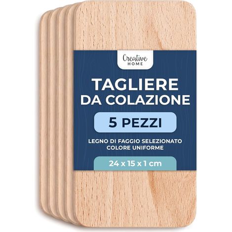 Creative Home Tagliere Legno Piccolo di Faggio, Set 5 Pezzi, 24 x 15 cm
Reversibile, per pane carne verdure e antipasti, tagliere da cucina e vassoio da portata, legno naturale, non oliato (1/5)