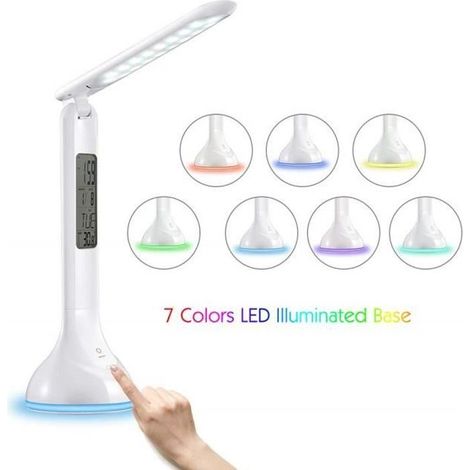 Lampe de table LED-Lampe de bureau multifonction heure calendrier température-USB Rechargeables,1200mAh,3 niveaux de luminosité (1/4)