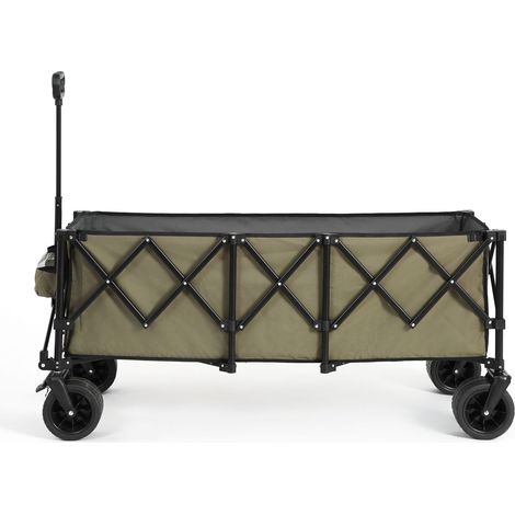 Foldable Extended Wagon with 220lbs Weight Capacity, Heavy Duty 300L Folding Utility Garden Cart with Big All-Terrain Beach Wheels & Drink Holders. -Army green