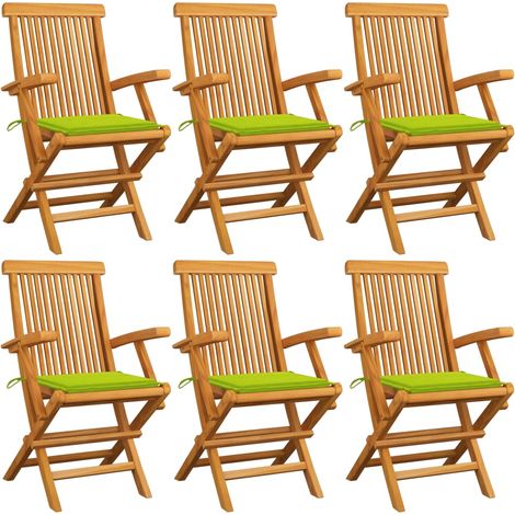 Chaises de jardin avec accoudoirs - vidaXL Chaises de jardin avec coussins vert vif lot de 6 Bois teck - Chaises de jardin extérieures (1/5)