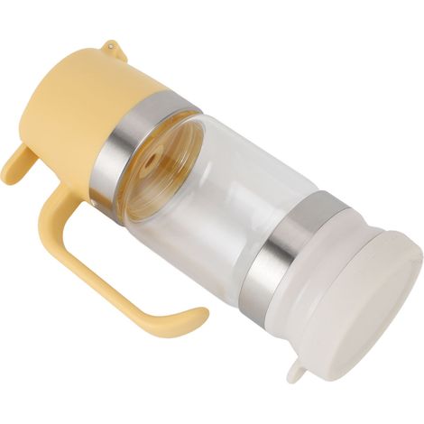 Honigspender aus Glas, tropffrei, Druckausführung, hochwertige Borosilikatglasflasche mit Griff für Sirup, Kaffee und Tee, gelb-weißer Boden, Größe S (300 ml). (1/3)