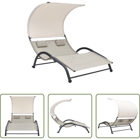 vidaXL Sonnenbett -  Doppel-Sonnenliege mit Sonnendach Textilene Creme